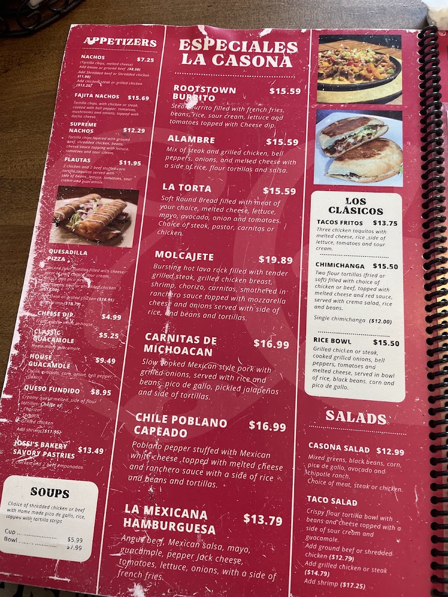 Casona Guzman menu board