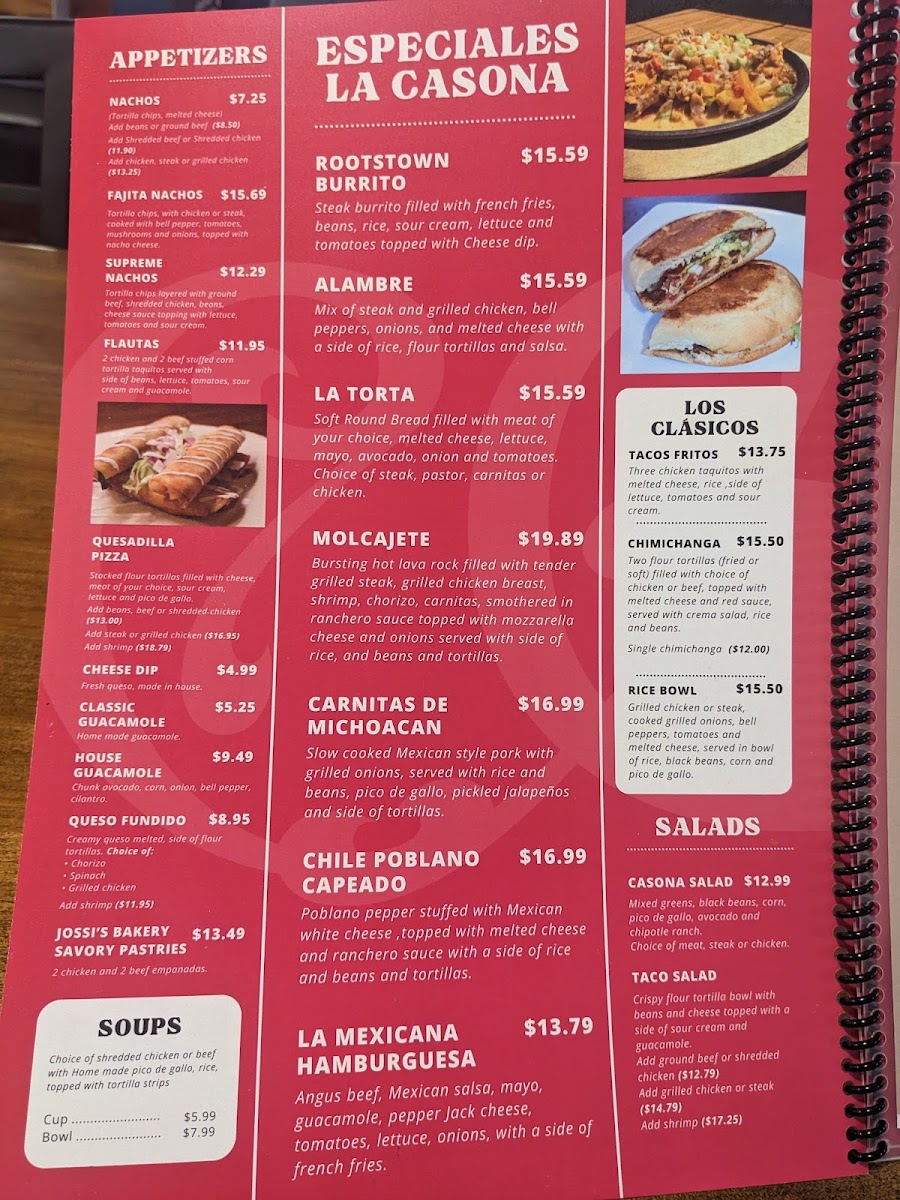 Casona Guzman menu board