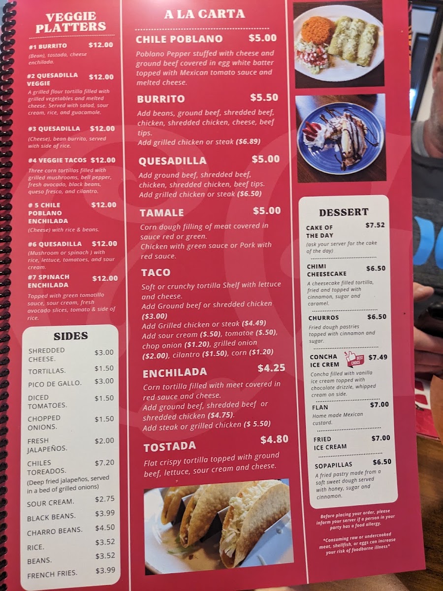 Casona Guzman menu board