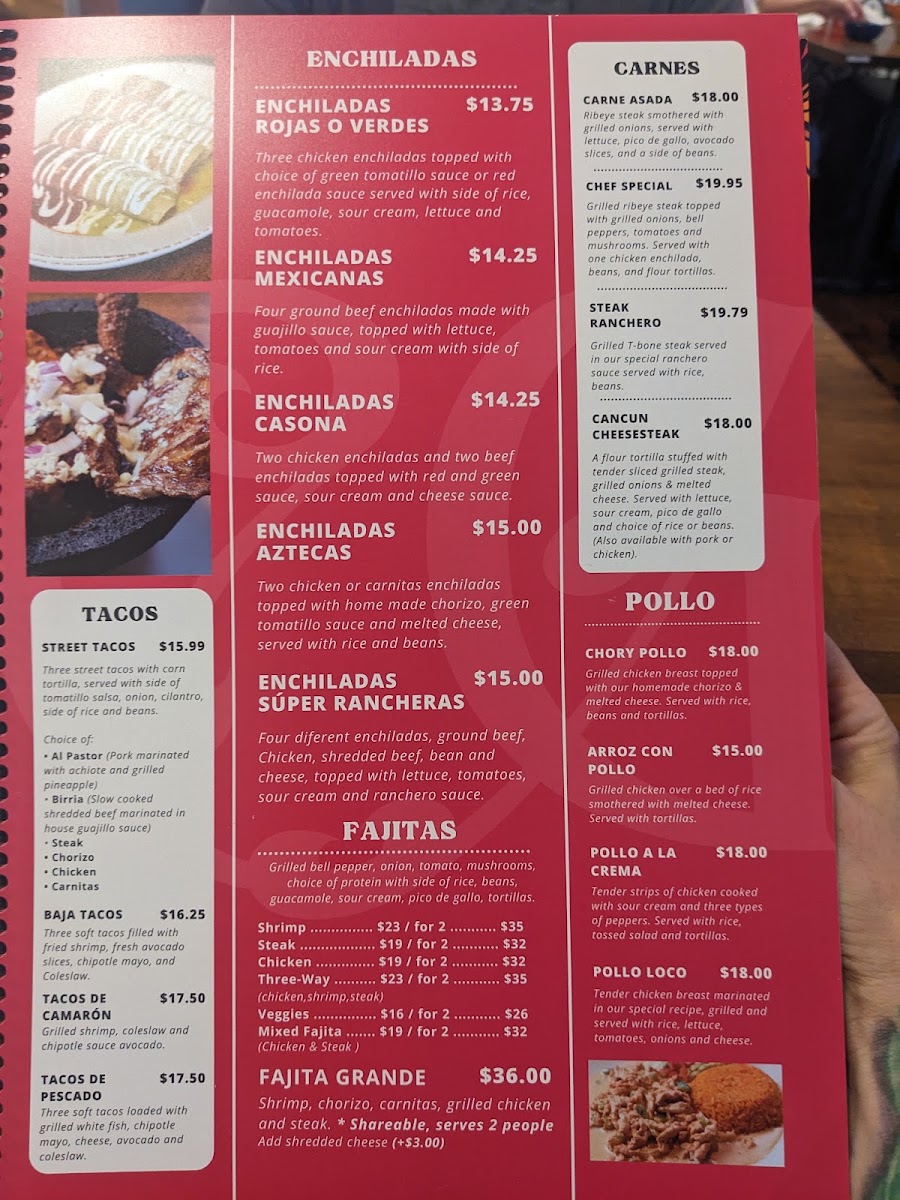 Casona Guzman menu board