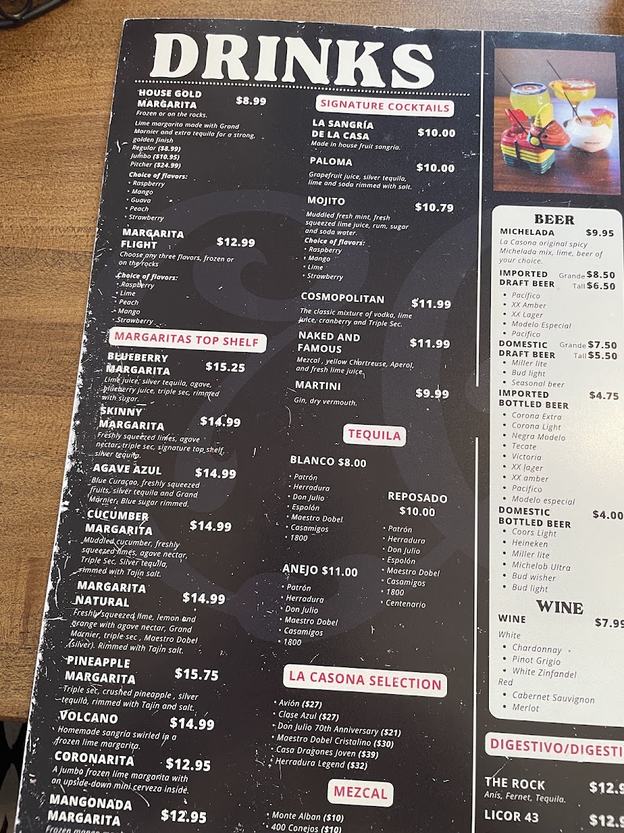 Casona Guzman menu board
