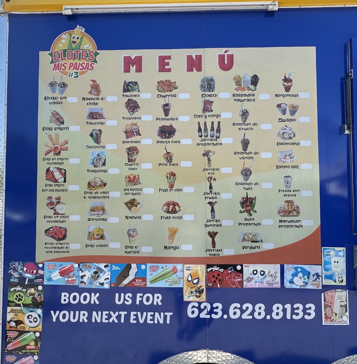 Elotes El Niño menu board
