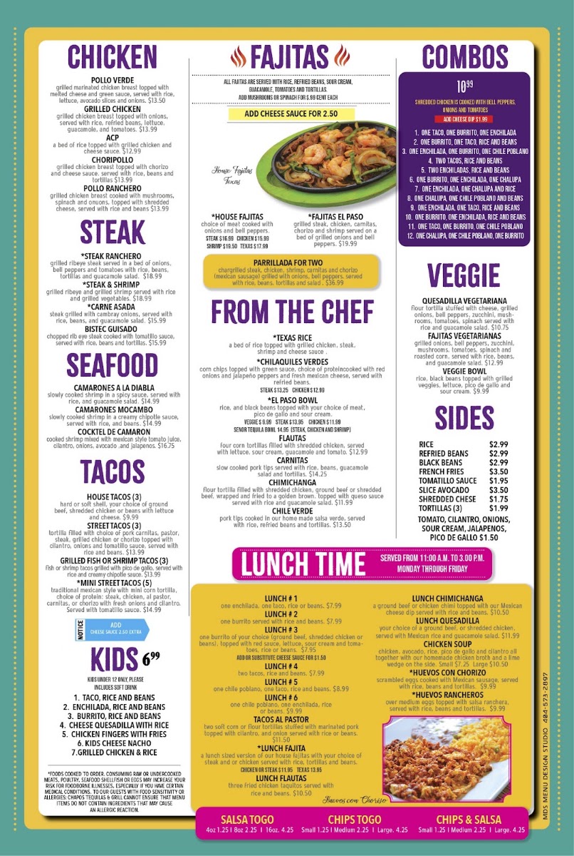 El Paso Mexican Restaurant menu board