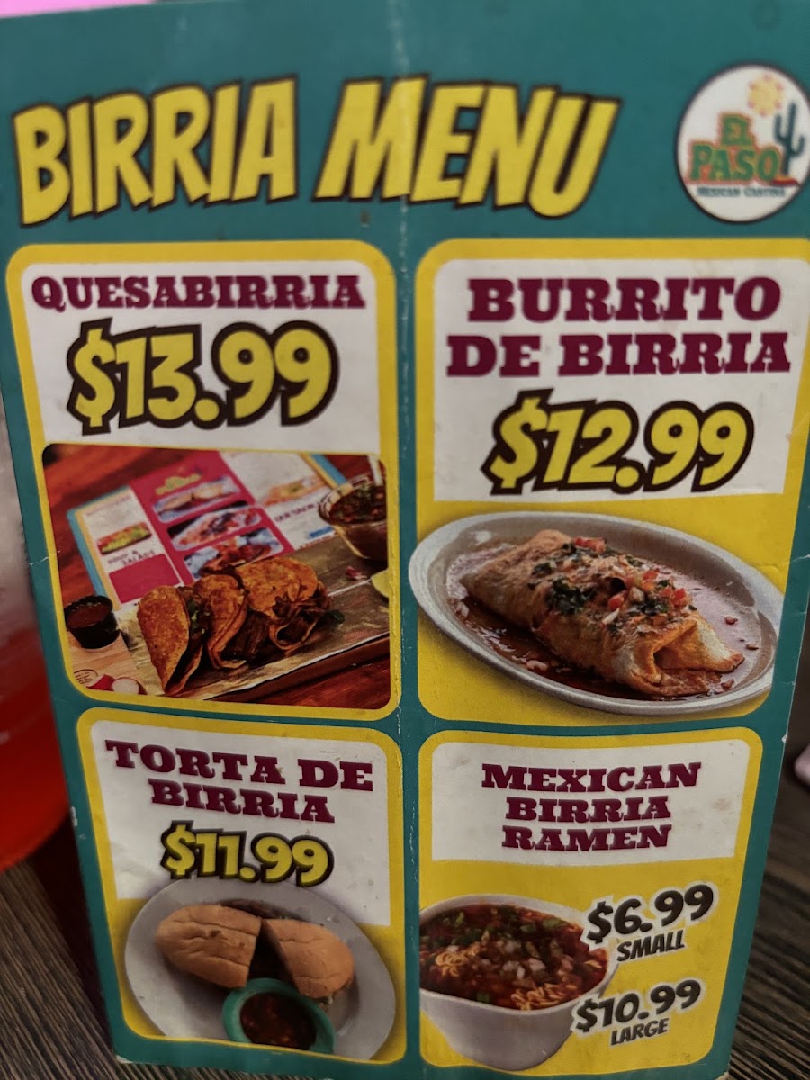 El Paso Mexican Restaurant menu board