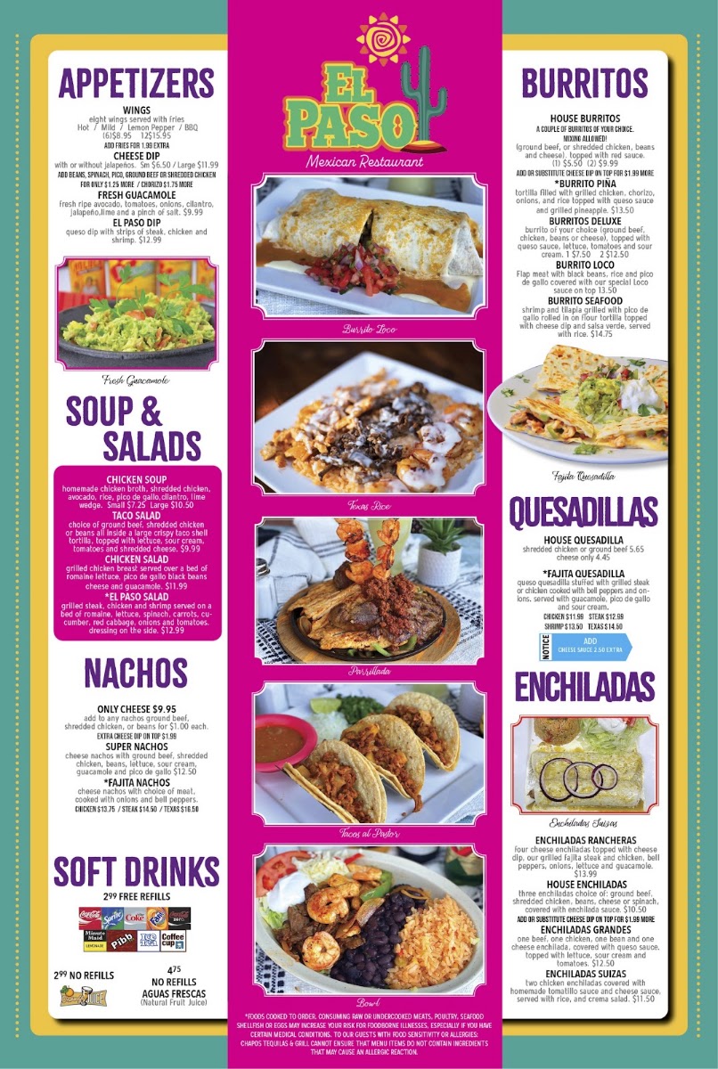 El Paso Mexican Restaurant menu board