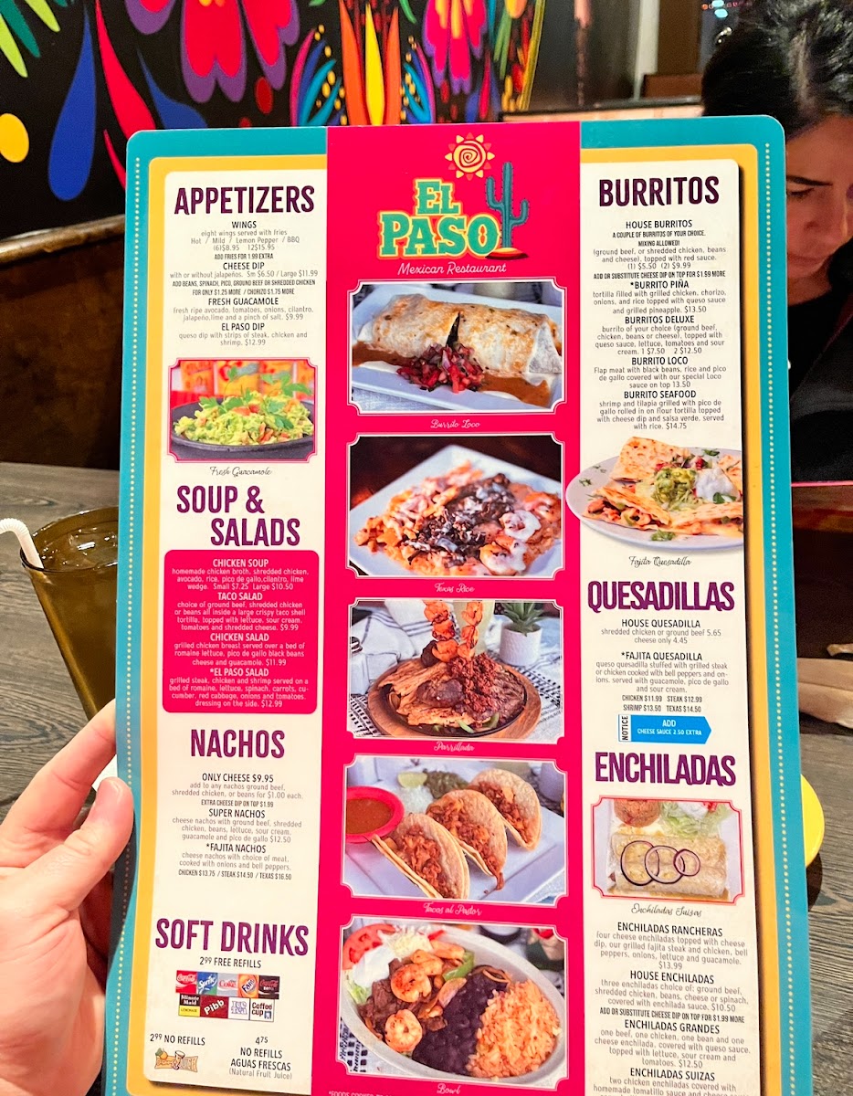 El Paso Mexican Restaurant menu board