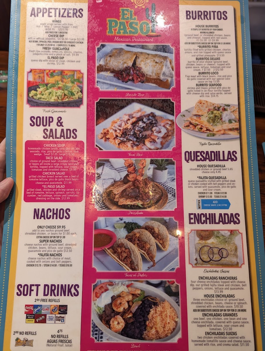 El Paso Mexican Restaurant menu board