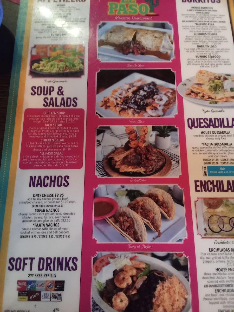 El Paso Mexican Restaurant menu board
