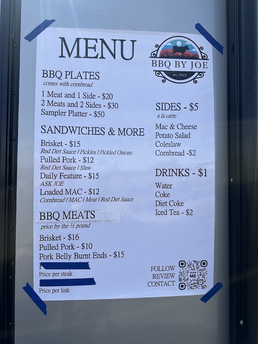 BBQ by Joe menu board