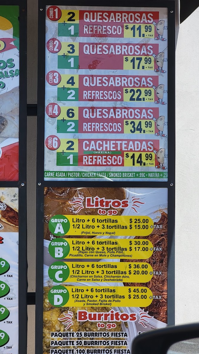 Quesabrosas menu board