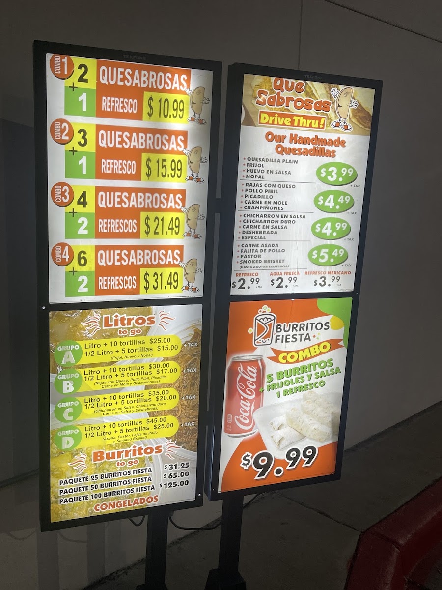 Quesabrosas menu board