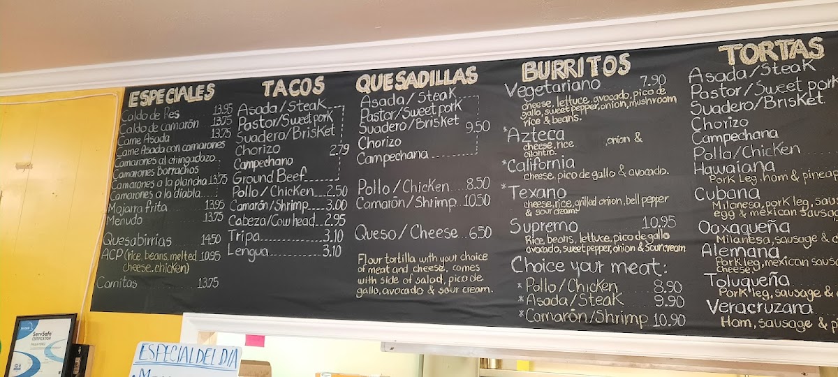 Don Mario's Taqueria menu board