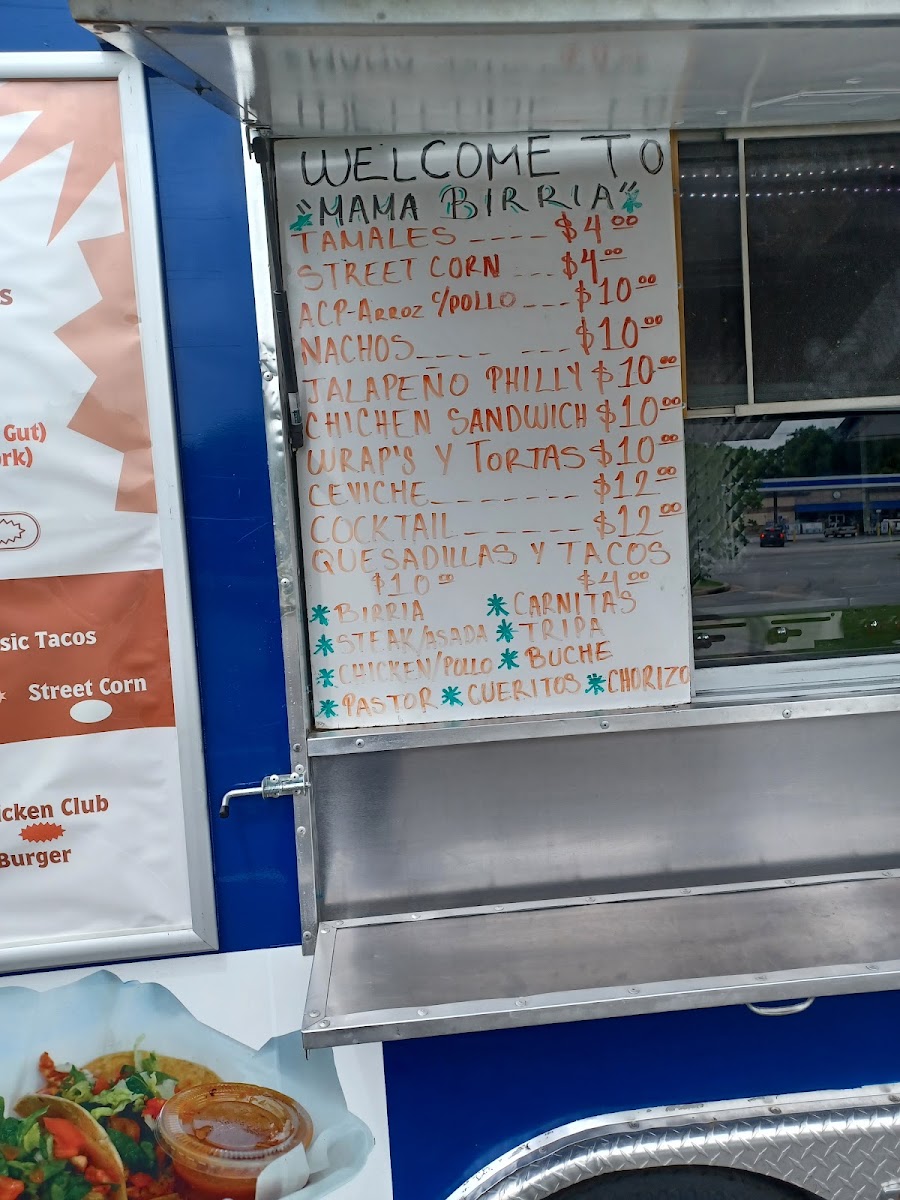 Mama Brirria menu board