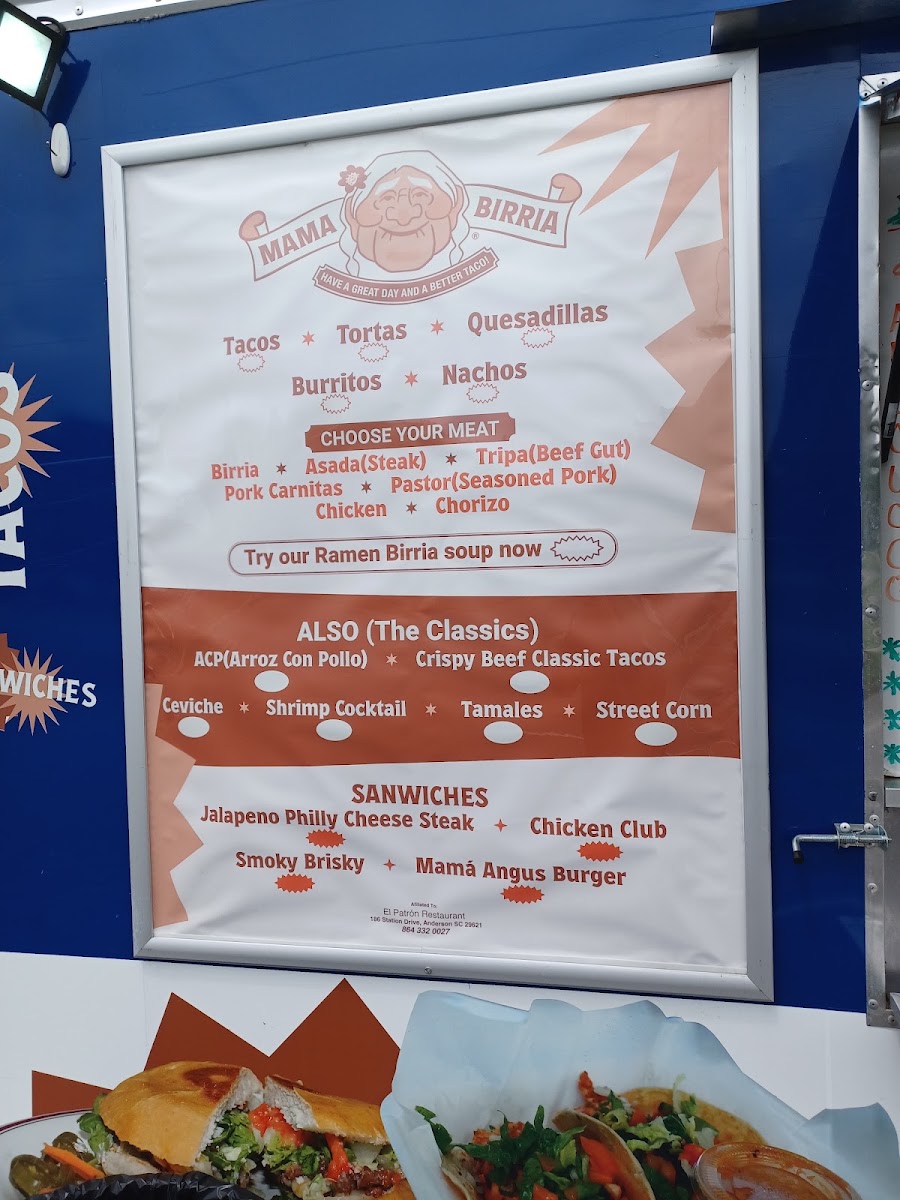 Mama Brirria menu board