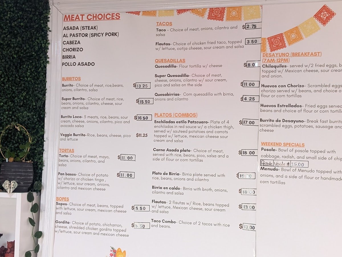 Mima’s Taquería menu board