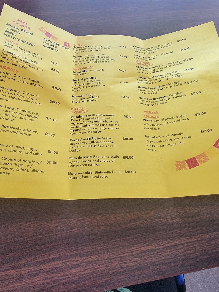 Mima’s Taquería menu board
