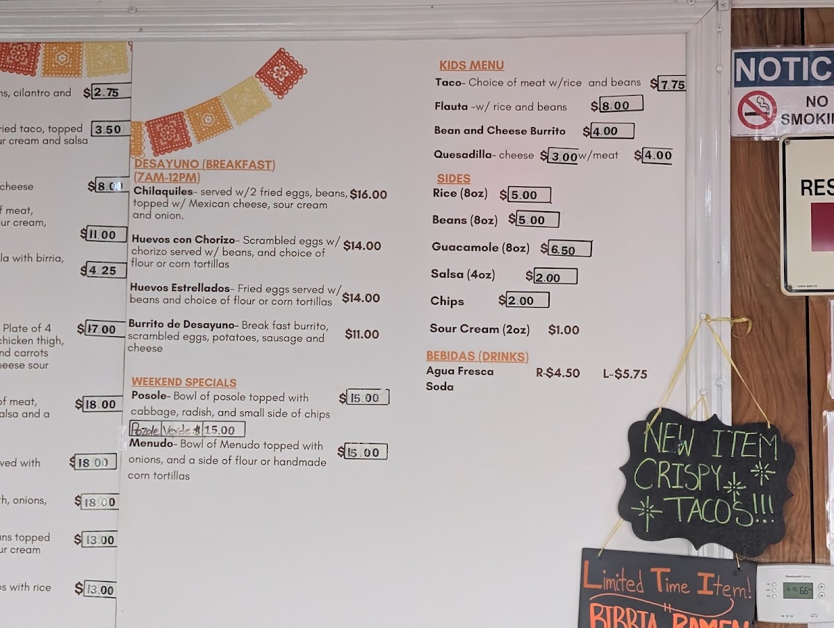 Mima’s Taquería menu board