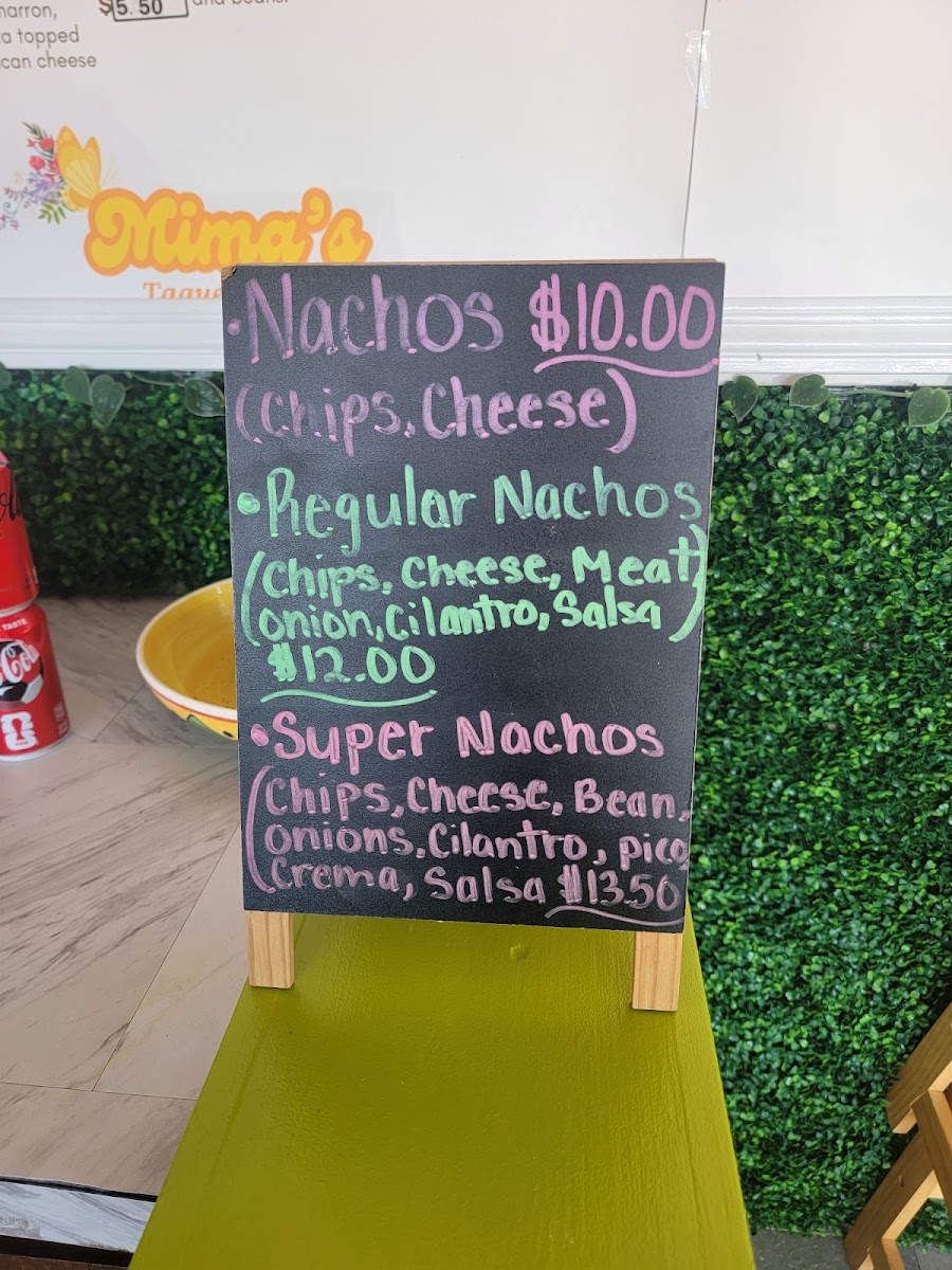 Mima’s Taquería menu board