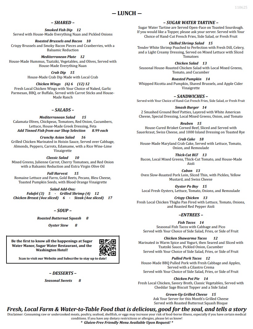 Sugar Water menu board