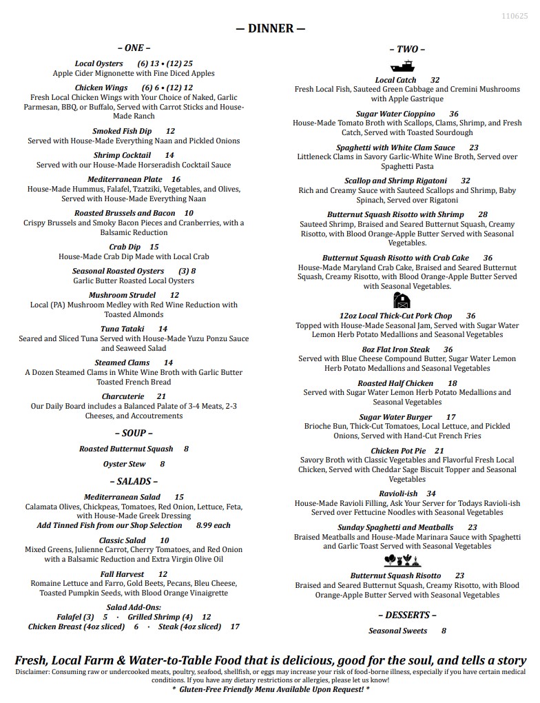 Sugar Water menu board