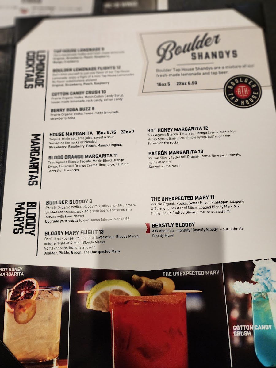 Boulder Tap House menu board