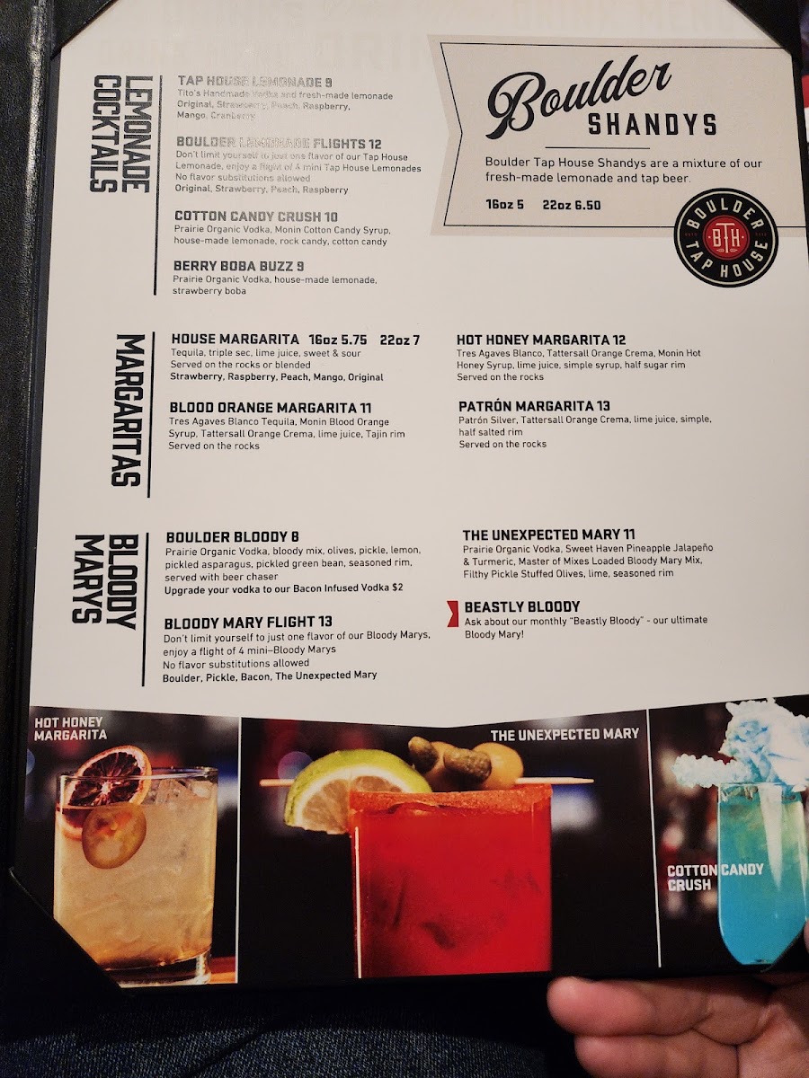 Boulder Tap House menu board