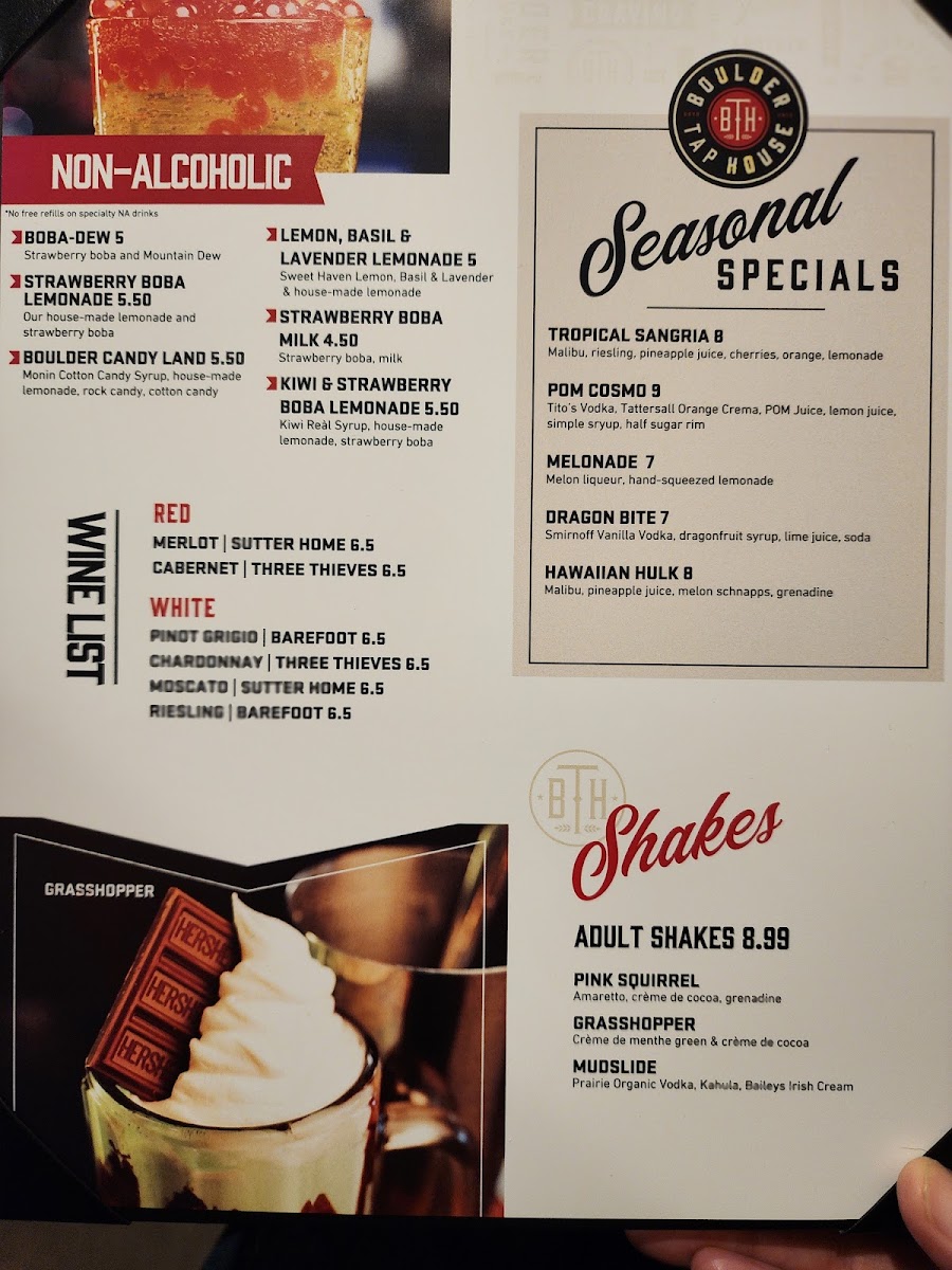 Boulder Tap House menu board