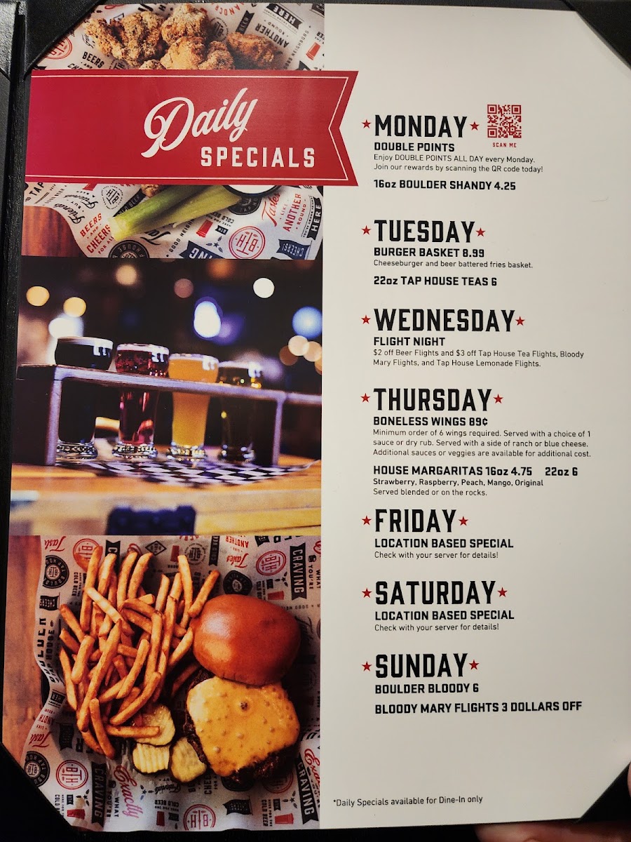 Boulder Tap House menu board