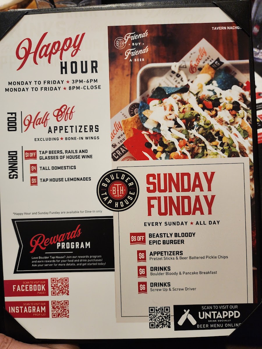 Boulder Tap House menu board