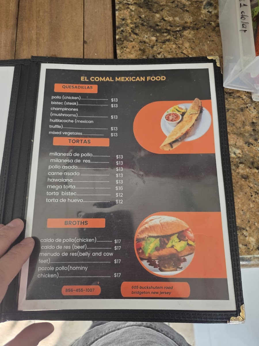 El Comal Authentic Mexican Food menu board