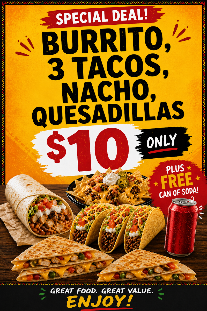 Macho Nacho Mexican Grill menu board