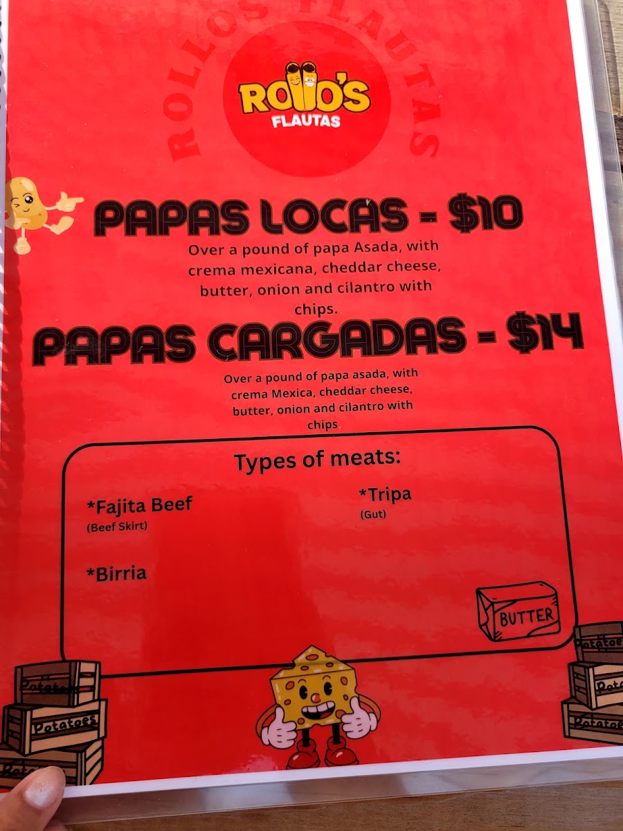 Rollo’s Flautas TX menu board