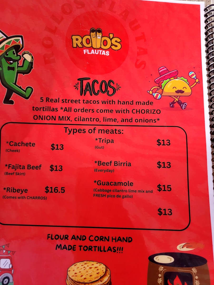 Rollo’s Flautas TX menu board