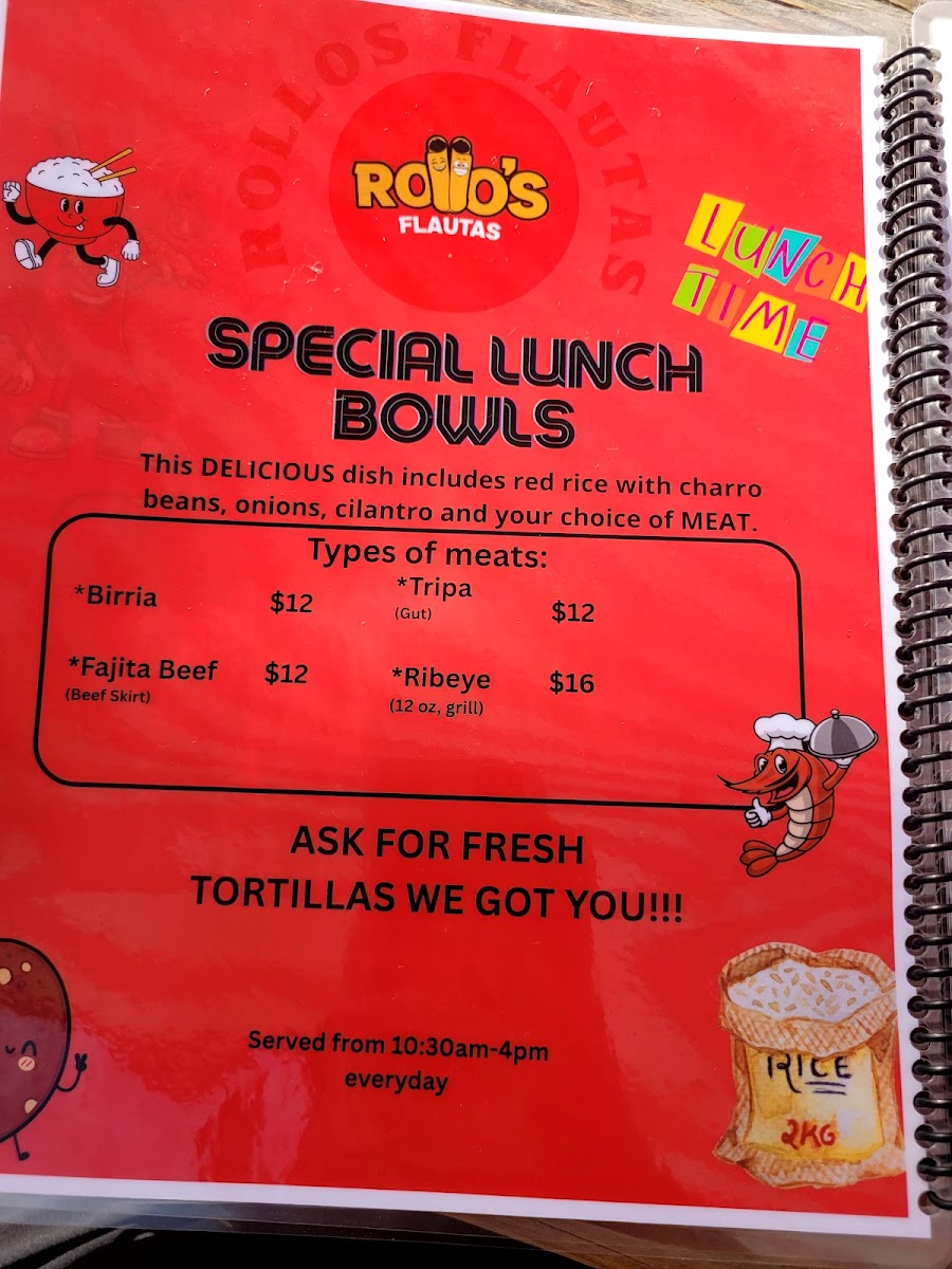 Rollo’s Flautas TX menu board