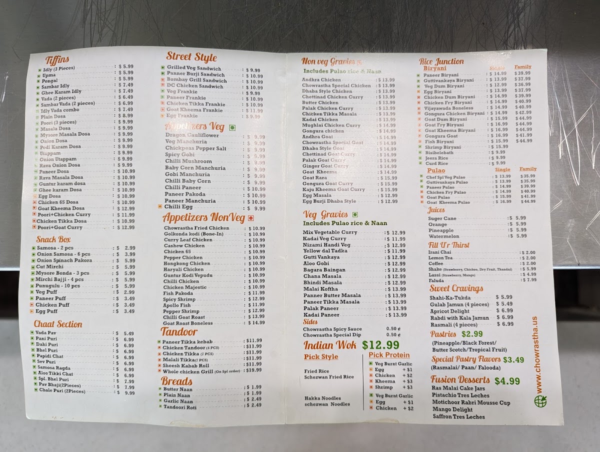 Chowrastha - Indian Eatery menu board