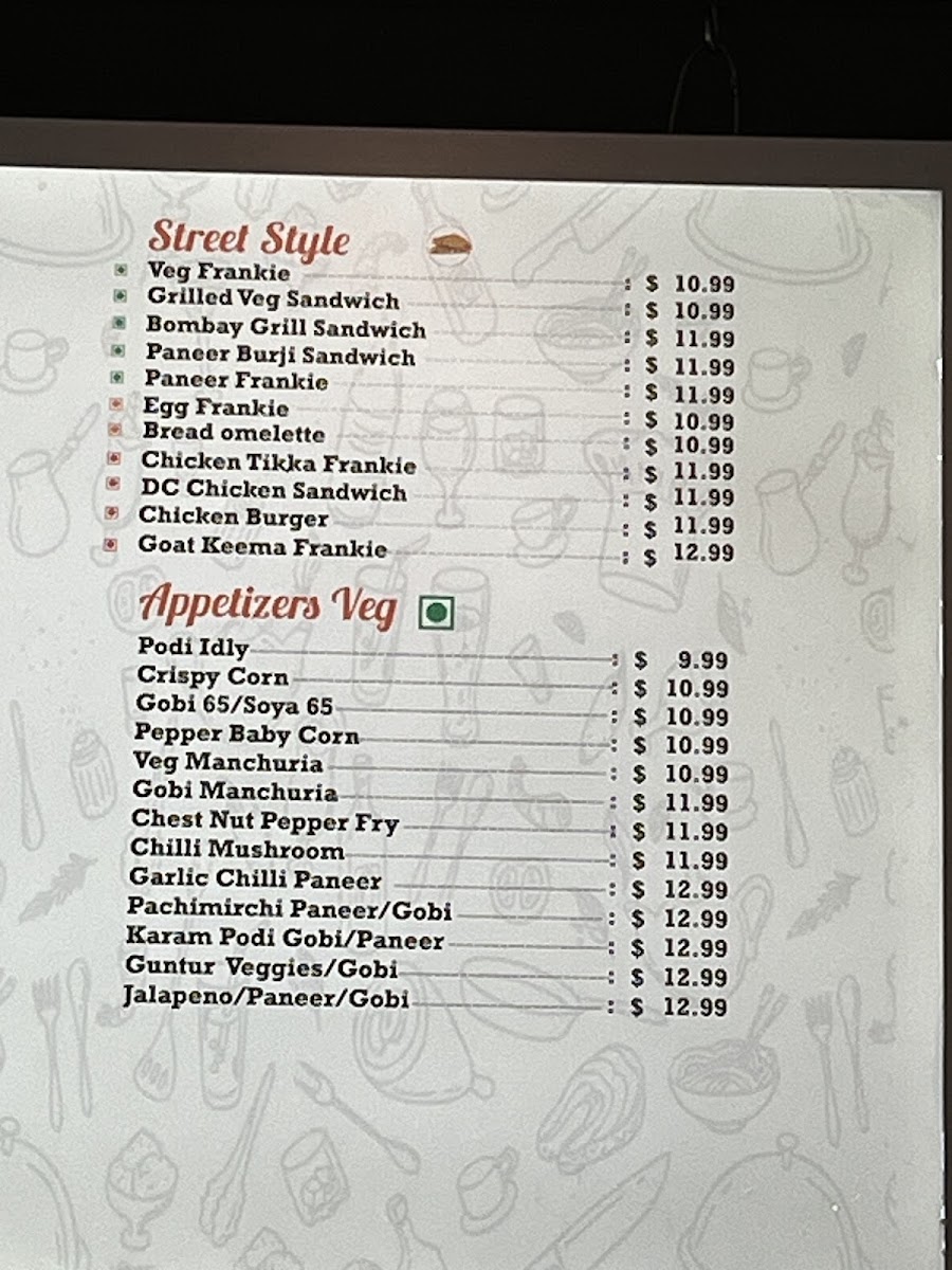 Chowrastha - Indian Eatery menu board