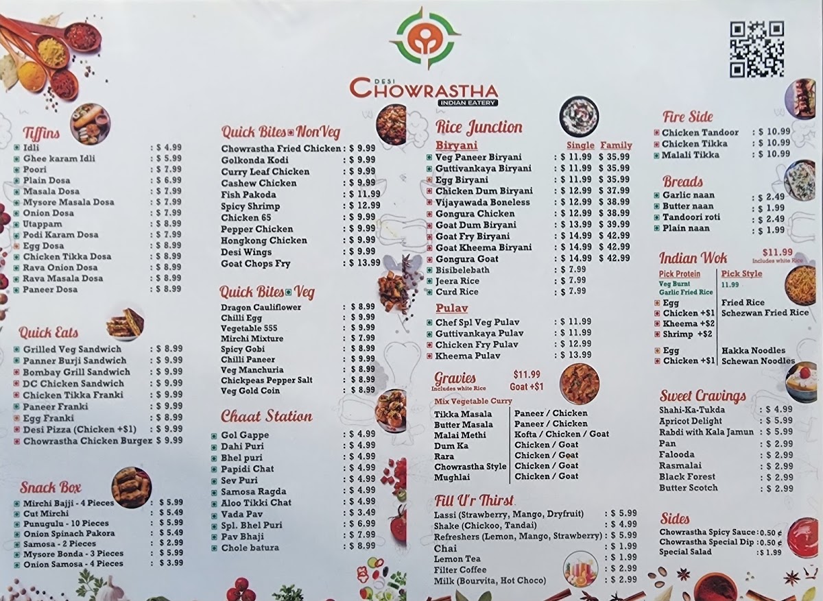 Chowrastha - Indian Eatery menu board