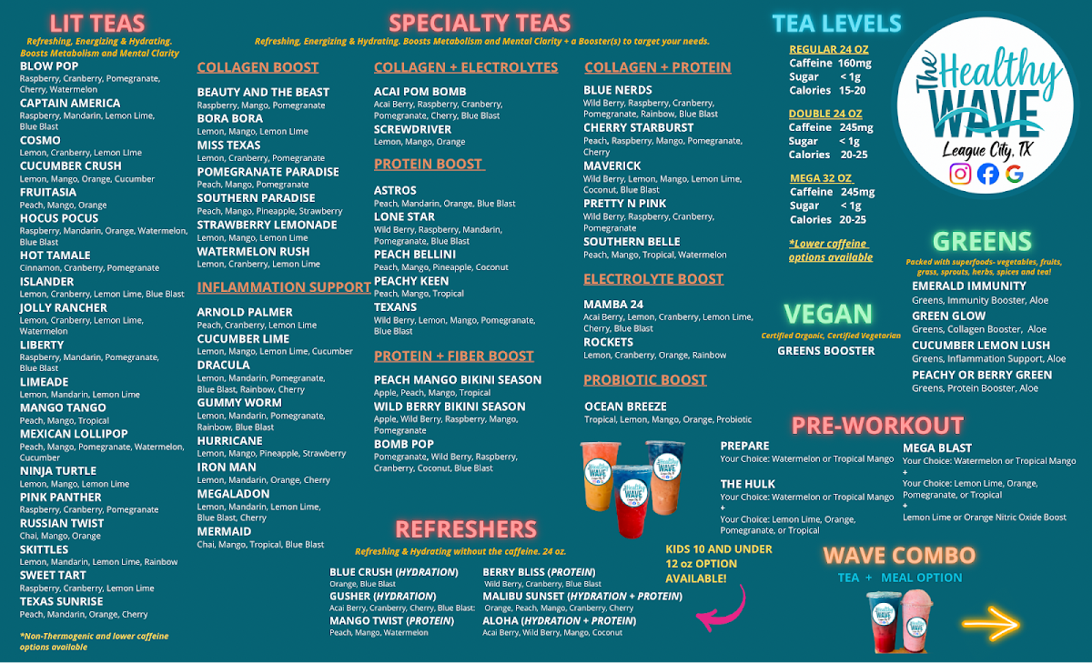The Healthy Wave - Healthy Smoothie & Energy Bar menu board