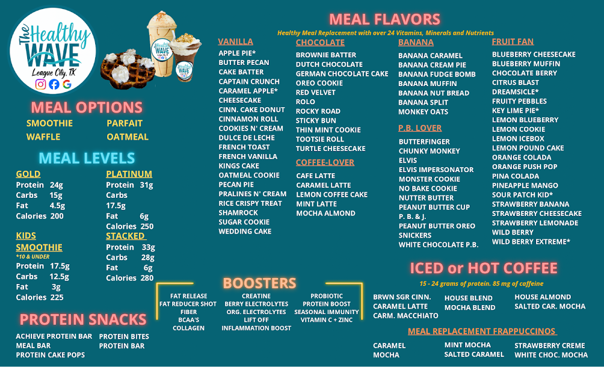 The Healthy Wave - Healthy Smoothie & Energy Bar menu board