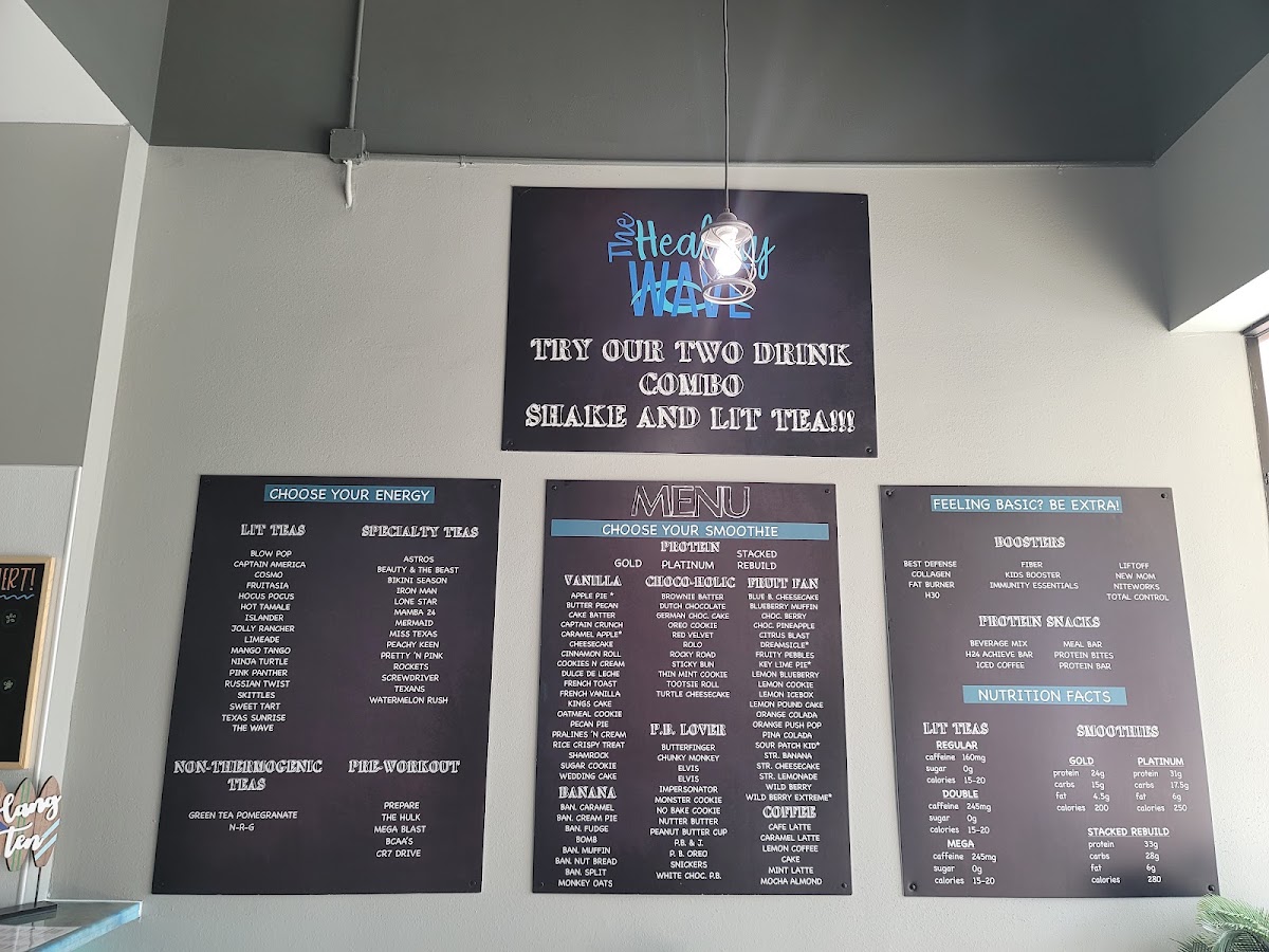 The Healthy Wave - Healthy Smoothie & Energy Bar menu board