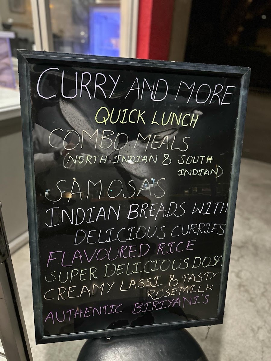Curry N More menu board
