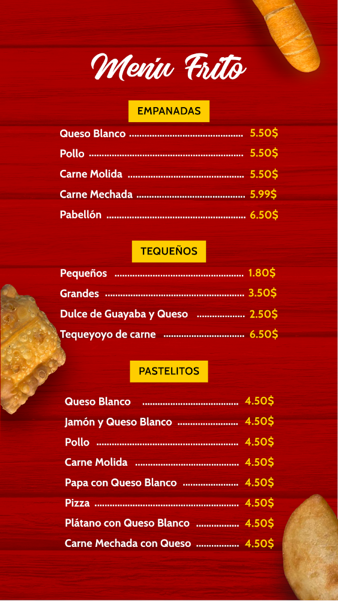 Caracas Food Indy menu board