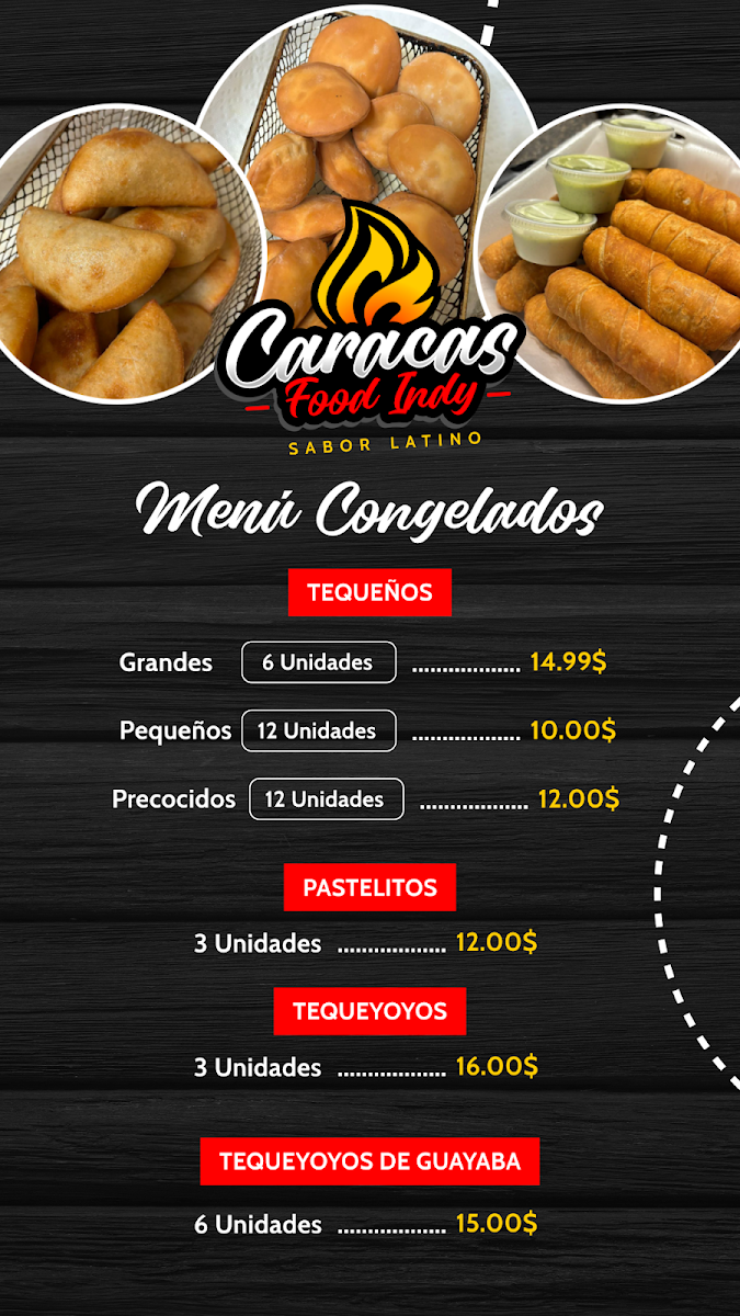 Caracas Food Indy menu board