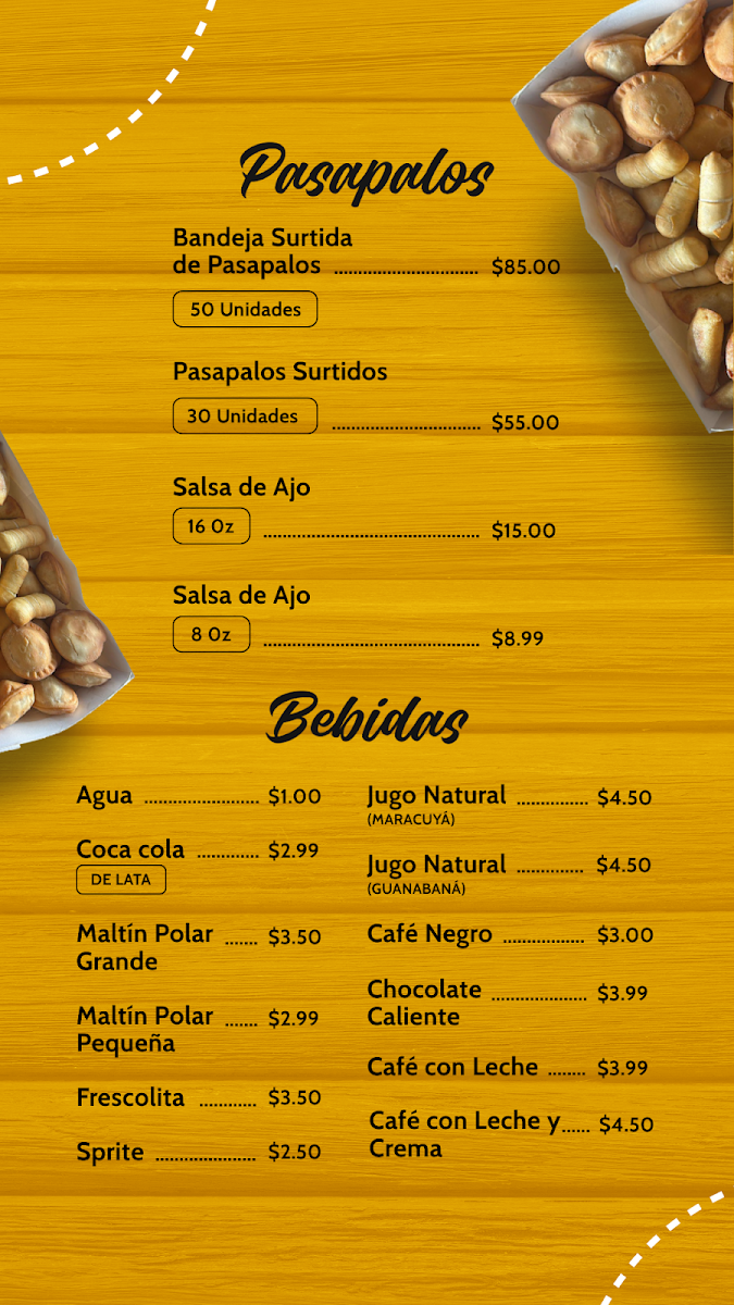 Caracas Food Indy menu board