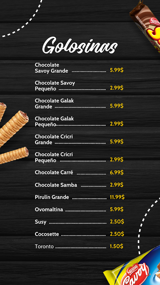Caracas Food Indy menu board