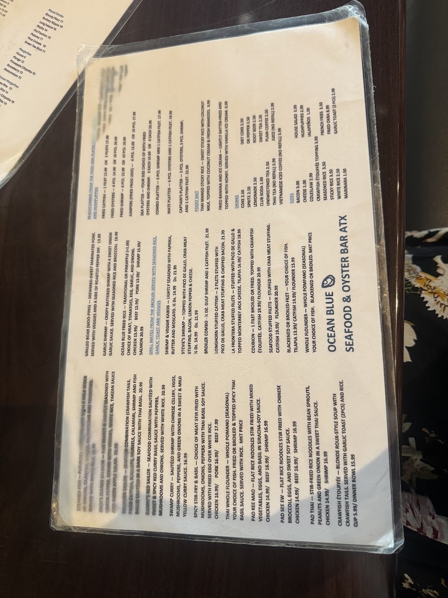Ocean Blue Oyster Bar Kyle menu board