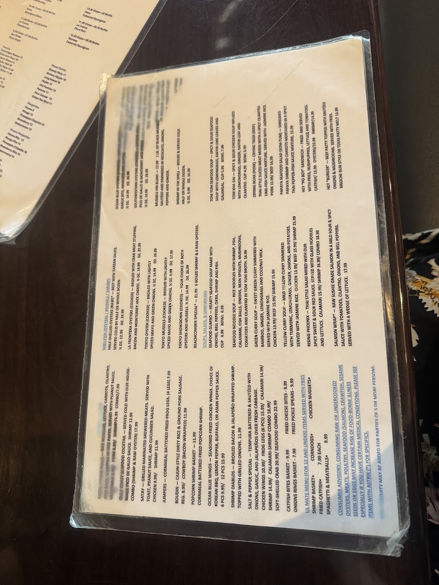 Ocean Blue Oyster Bar Kyle menu board