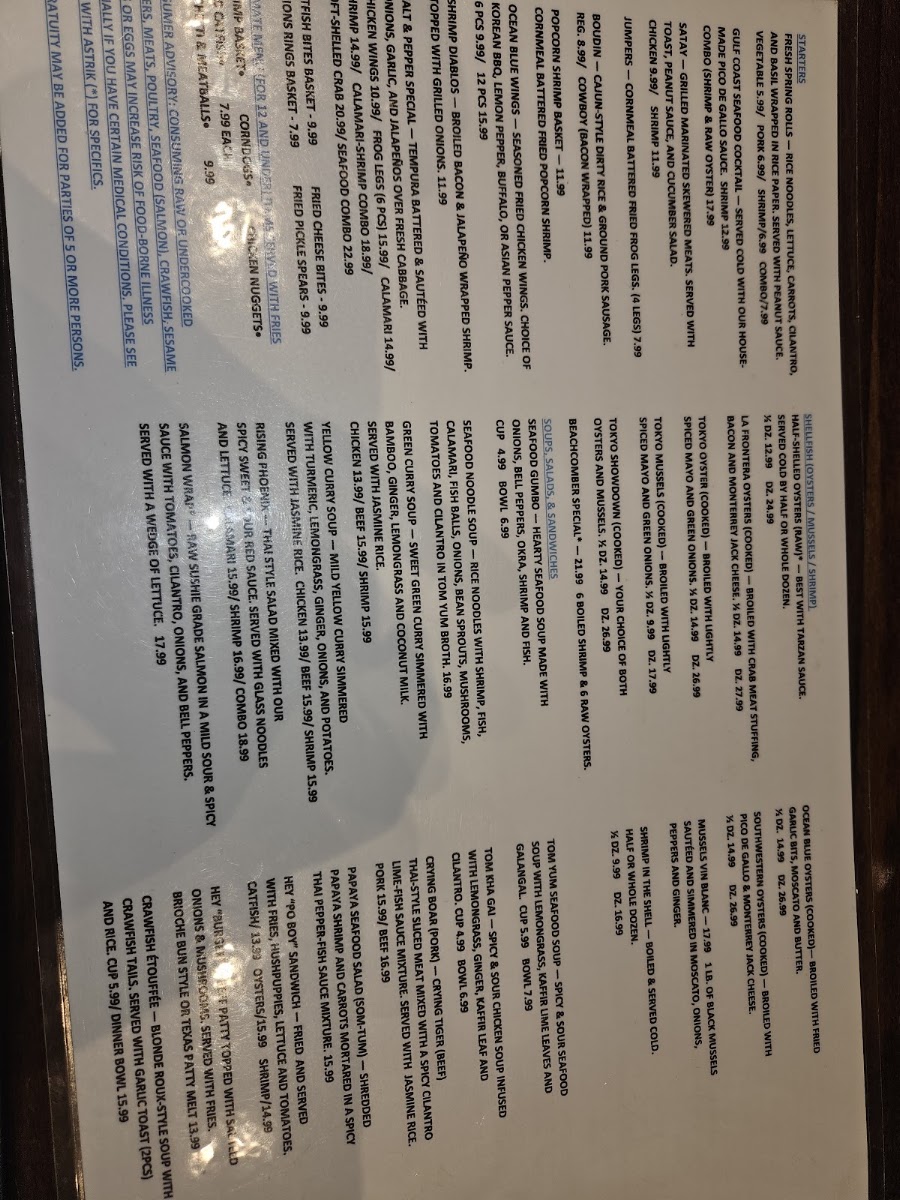 Ocean Blue Oyster Bar Kyle menu board