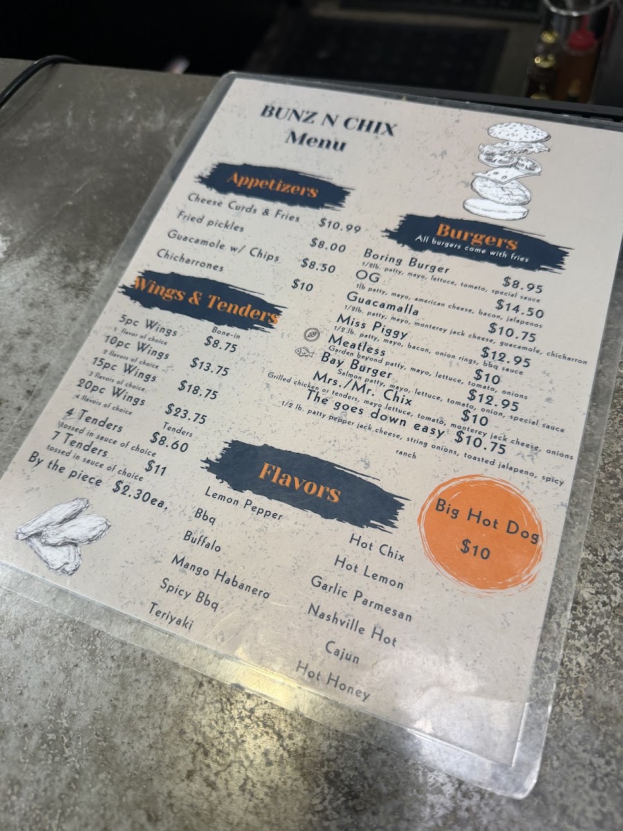 Bunz N Chix menu board