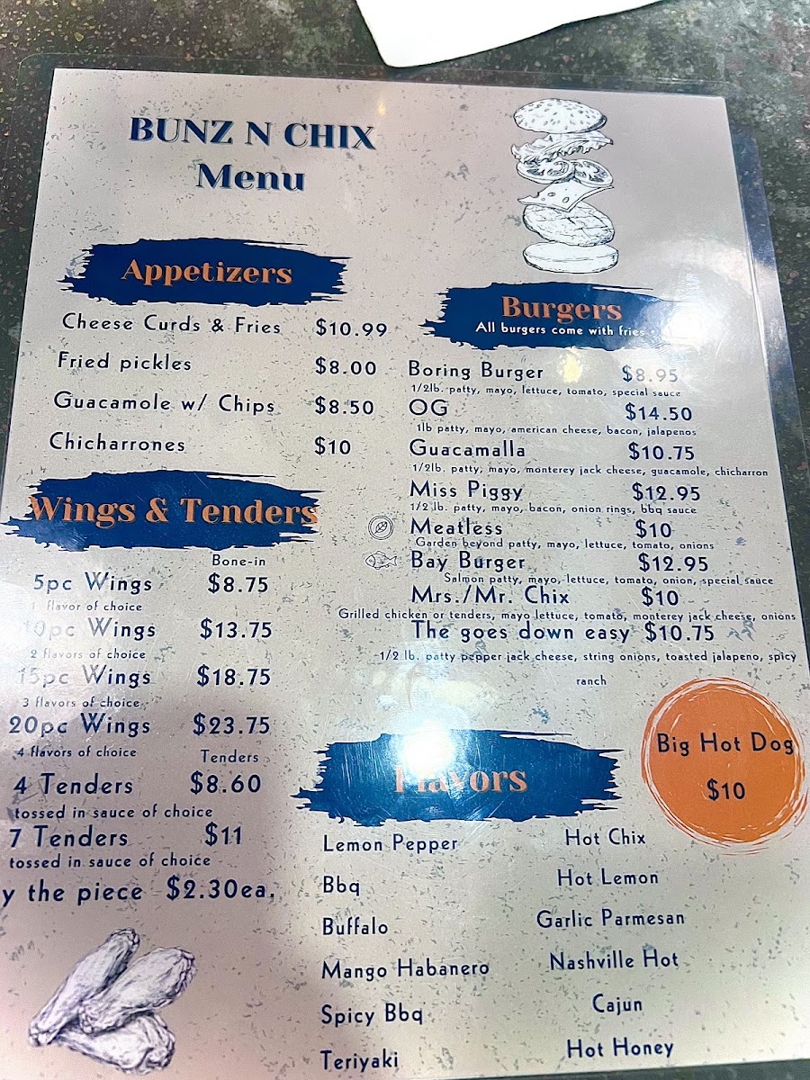 Bunz N Chix menu board